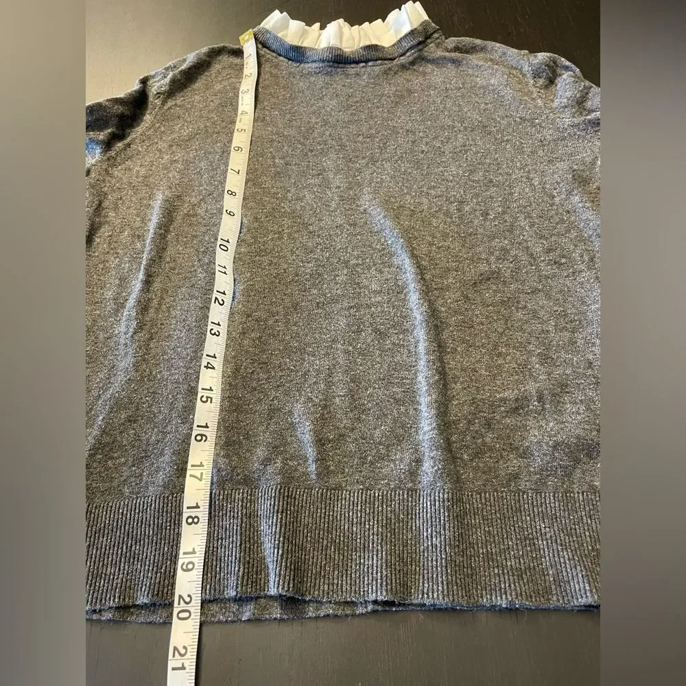 14th & Union Gray Sweater White Ruffle Collar and Cuffs Women’s Size S
